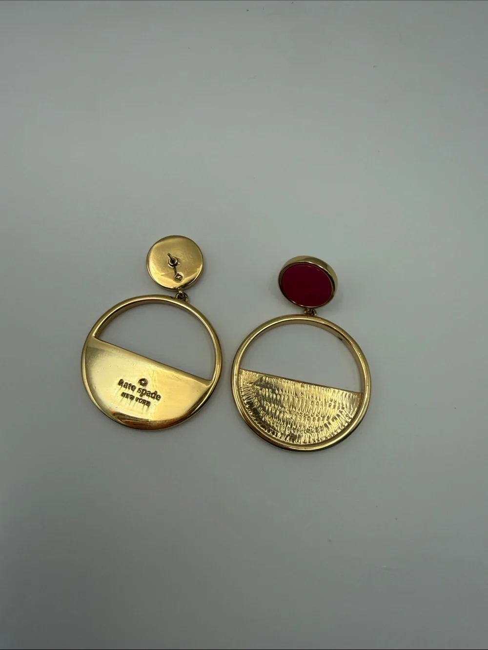 kate spade Gold Hoop Drop Earrings with Red Discs